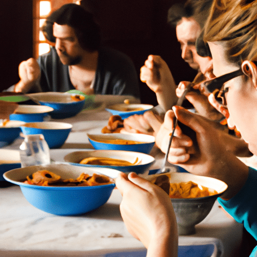 קבוצת מטיילים נהנית מארוחה מסורתית בבית משפחה מקומית