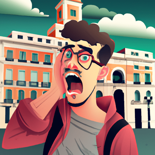 תייר מופתע שמקבל את המראות והקולות של מדריד