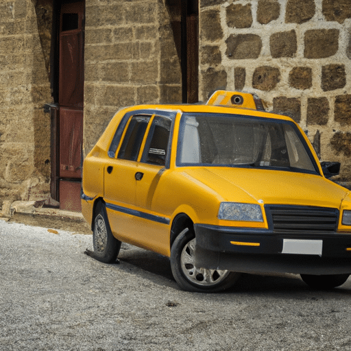 3. מונית קפריסין טורקית מסורתית חונה ברחוב מרוצף אבן, מוכנה לנסיעה הבאה.