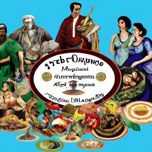 איור של סעודה קפריסאית טורקית עתיקה המתארת את ההשפעות הקולינריות מתרבויות שונות.