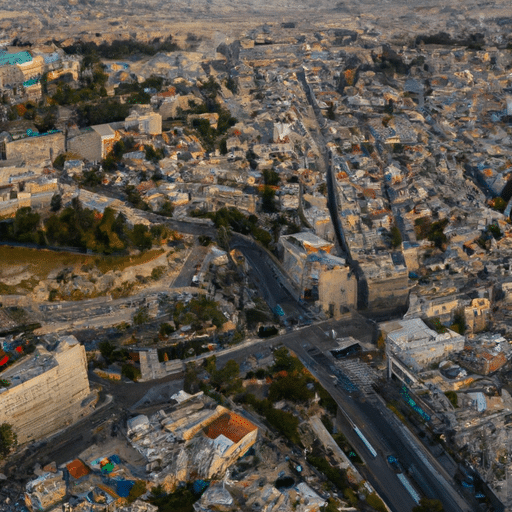 צילום אווירי של מרכז העיר ירושלים המראה את הקרבה של בתי מלון לאטרקציות מרכזיות