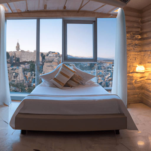 נוף פנורמי של חדר מלון מפואר המשקיף על העיר העתיקה של ירושלים