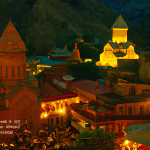 5. נוף תוסס של חיי הלילה של טביליסי, עם אנשים נהנים בברים ובמועדונים.