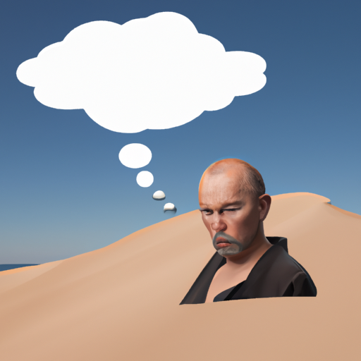 תמונה של אדם סקפטי עם בועת מחשבה המכילה דיונת חול
